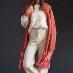 Anthropologie Knit Blanket Fringe Scarf